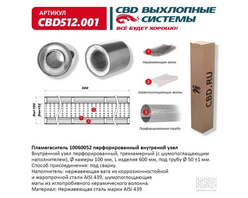 Пламегаситель 10060052 перфорированный внутр. узел, из Нерж.стали. CBD512.001