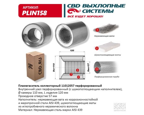 Пламегаситель коллекторный 11012057 перфорированный, из Нерж.стали. CBD. PLIN158