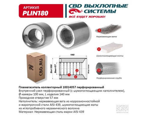 Пламегаситель коллекторный 10014057 перфорированный, из Нерж.стали. CBD. PLIN180