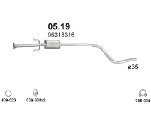 Глушитель средняя часть Daewoo Matiz